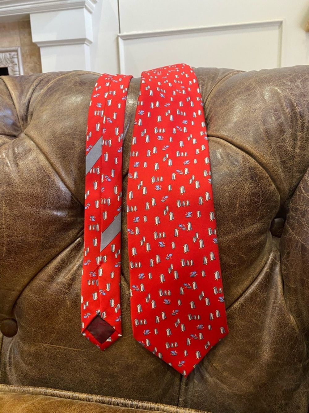 Salvatore Ferragamo Red Penguin Motif Men's Tie